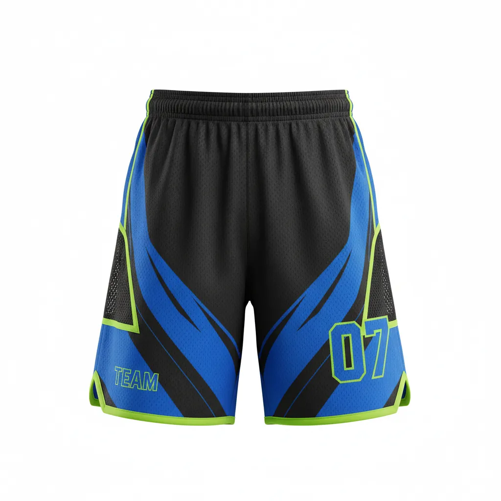 Custom Esports Training Shorts - Blue, Green - Perf Shorts All Blacks Electric Neon - Front View - HAMCO Sports Inc.