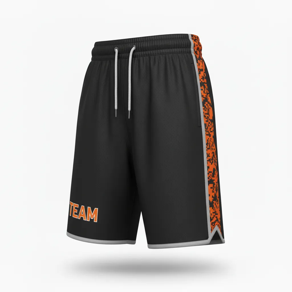 Custom Esports Training Shorts - Orange, Silver - Perf Shorts All Blacks Flame - Front View - HAMCO Sports Inc.
