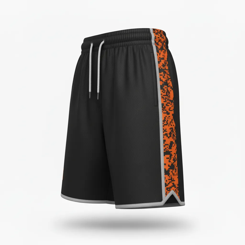 Custom Esports Training Shorts - Orange, Silver - Perf Shorts All Blacks Flame - Side View - HAMCO Sports Inc.