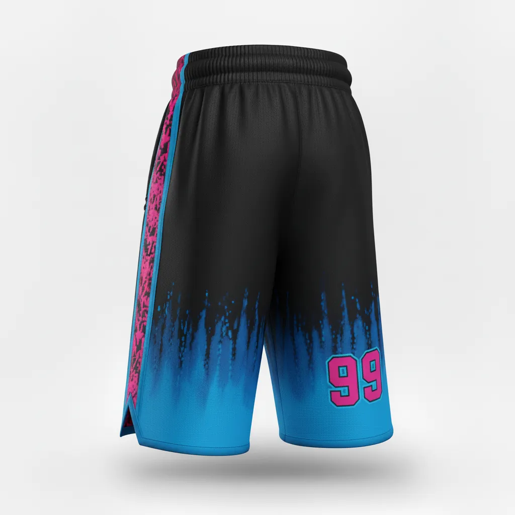 Custom Esports Training Shorts - Blue - Perf Shorts All Blacks Hot Pink Electric - Back View - HAMCO Sports Inc.