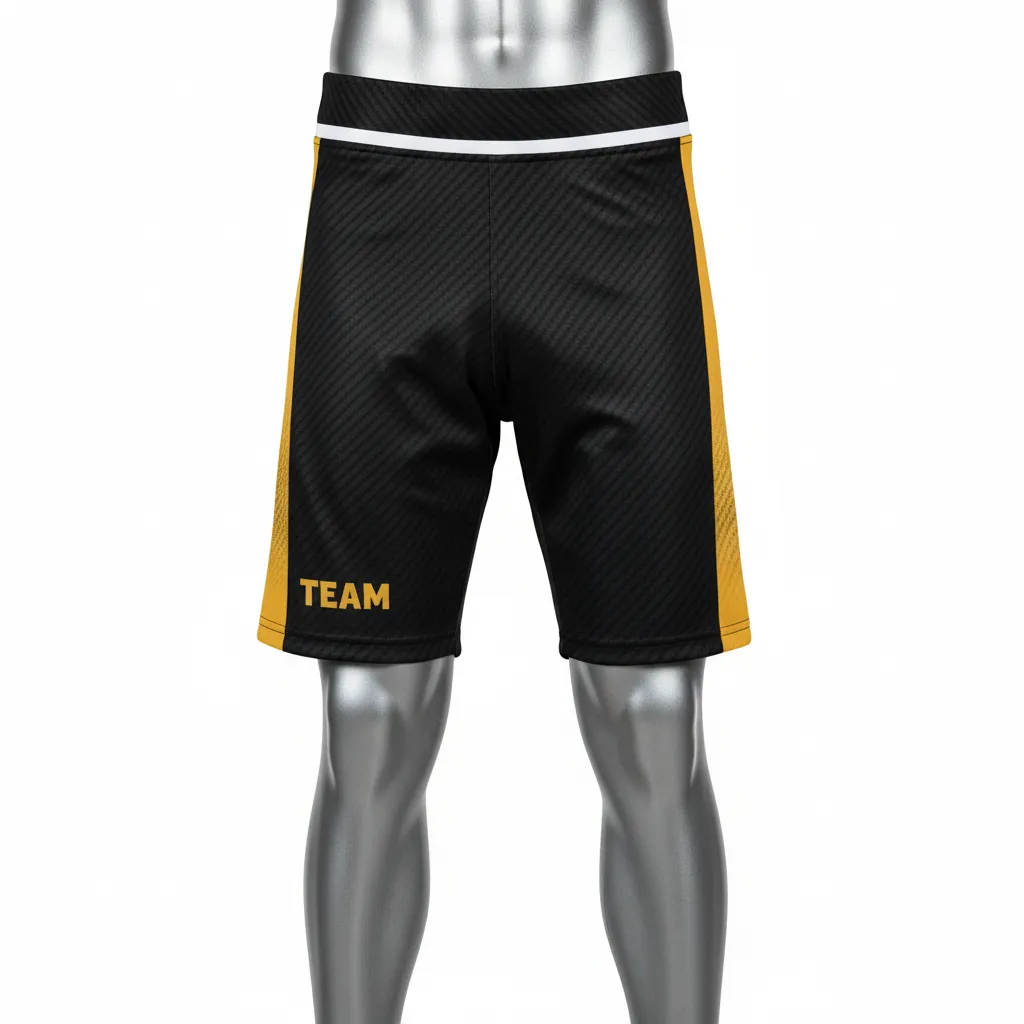 Custom Flag Football 7v7 Compression Shorts - Black, Gold - Football 7v7 Compression Shorts Vegas Carbon - Front View - HAMCO Sports Inc.