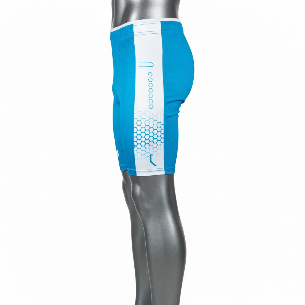 Custom Flag Football 7v7 Compression Shorts - White - Football 7v7 Compression Shorts Cyan Honeycomb - Side View - HAMCO Sports Inc.