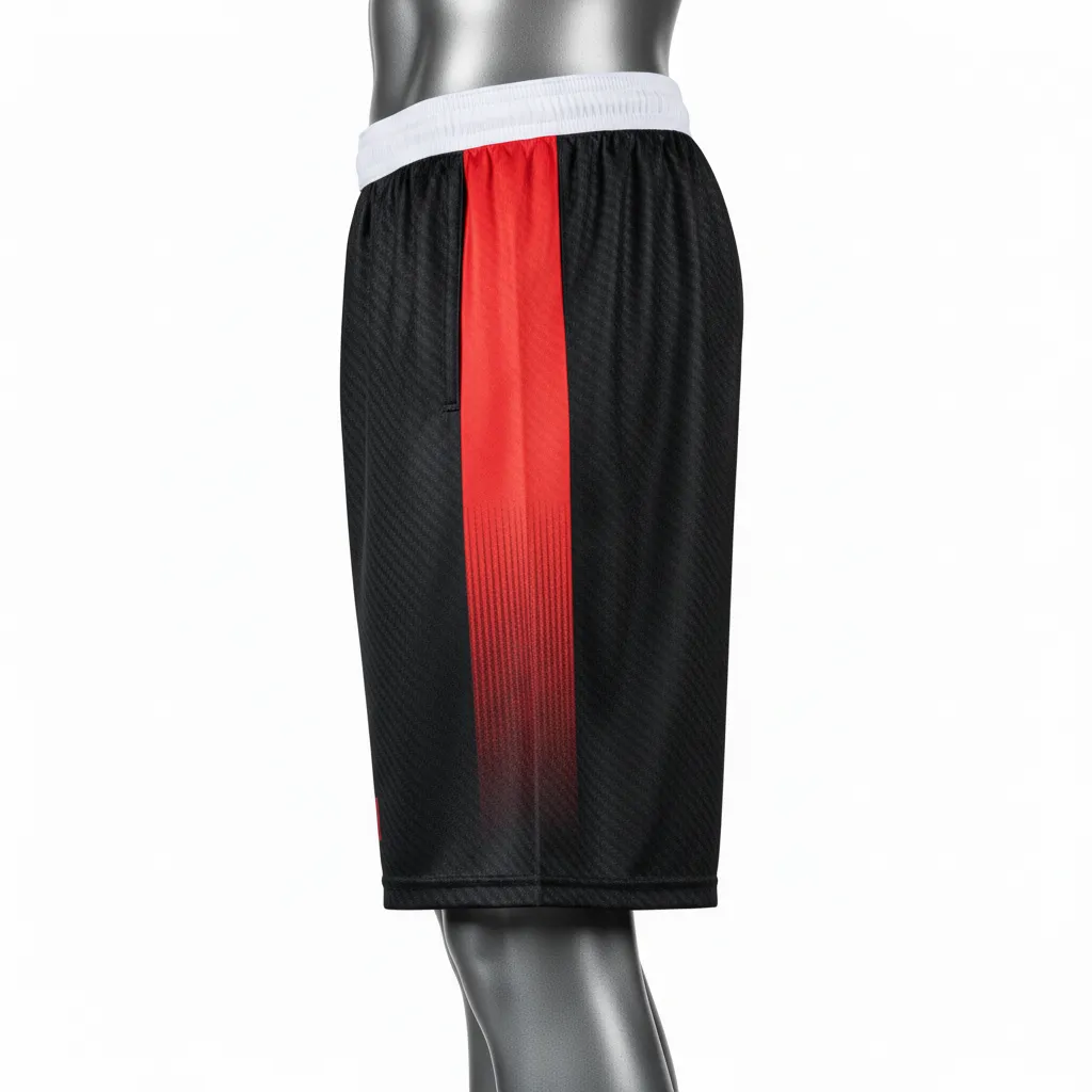 Custom Flag Football Athletic Shorts - Black, Red - Football Athletic Shorts Carbon - Side View - HAMCO Sports Inc.