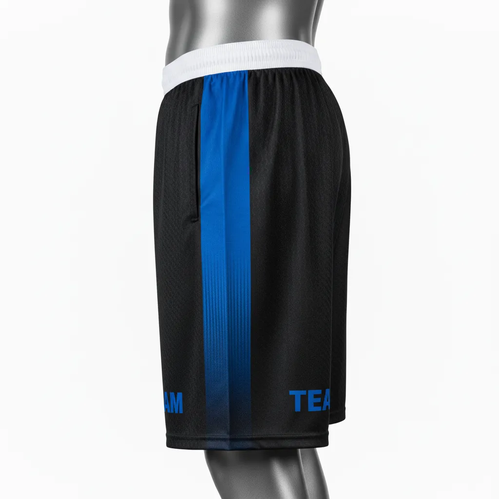 Custom Flag Football Athletic Shorts - Black - Football Athletic Shorts Royal Hexagon - Side View - HAMCO Sports Inc.