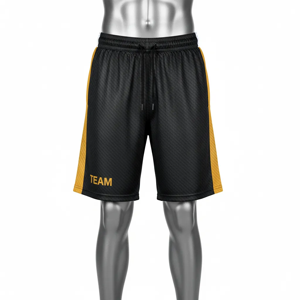 Custom Flag Football Athletic Shorts - Black, Gold - Football Athletic Shorts Vegas Carbon - Front View - HAMCO Sports Inc.