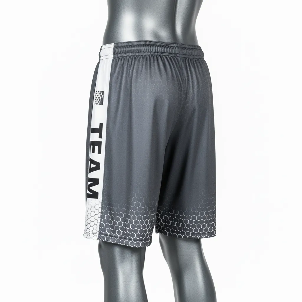 Custom Flag Football Athletic Shorts - Black, White - Football Athletic Shorts Hexagon - Back View - HAMCO Sports Inc.