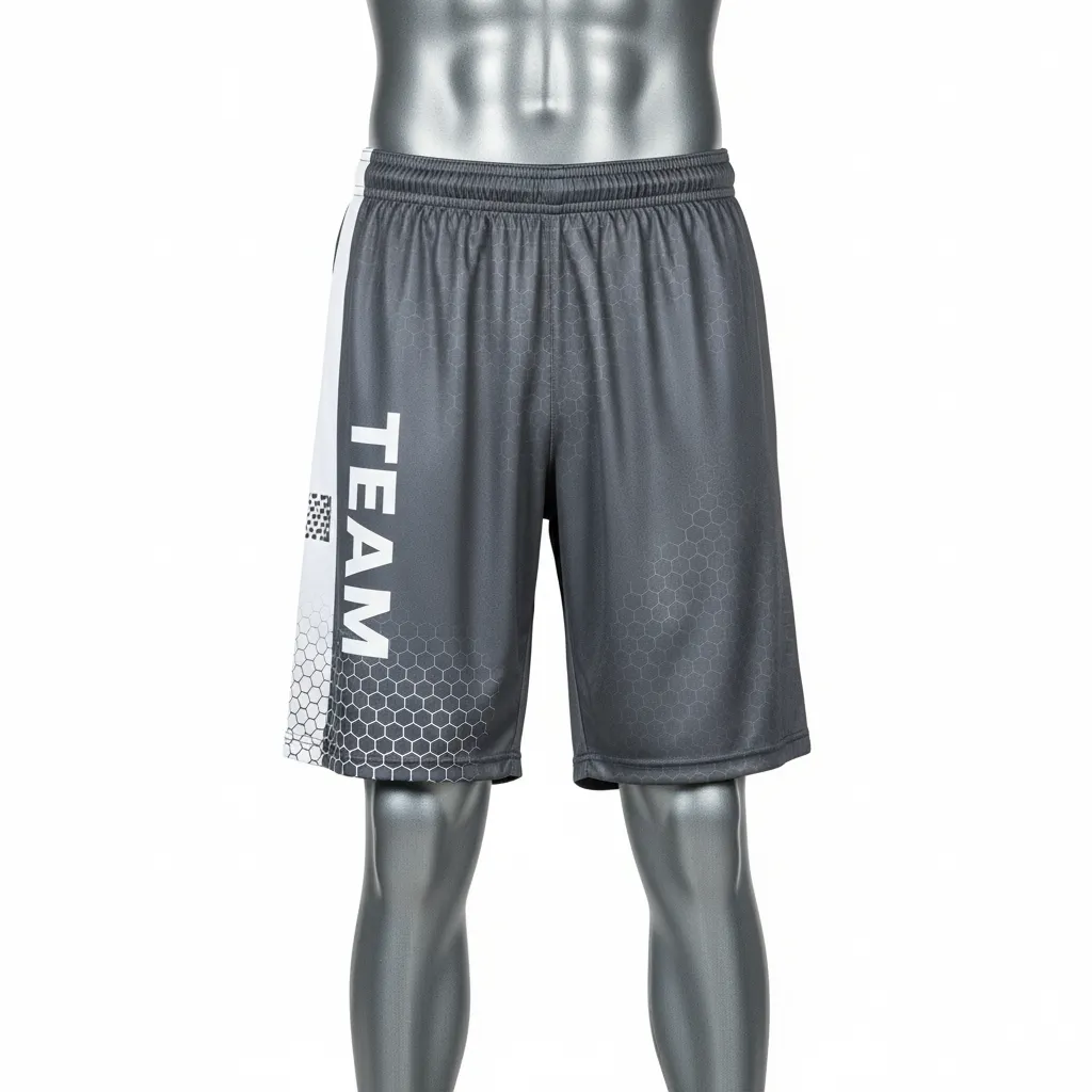 Custom Flag Football Athletic Shorts - Black, White - Football Athletic Shorts Hexagon - Front View - HAMCO Sports Inc.
