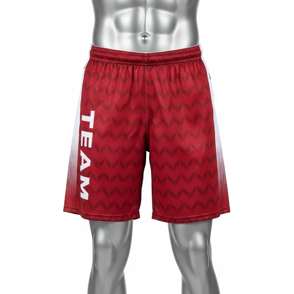 Custom Flag Football Athletic Shorts - White - Football Athletic Shorts Crimson Chevron - Front View - HAMCO Sports Inc.