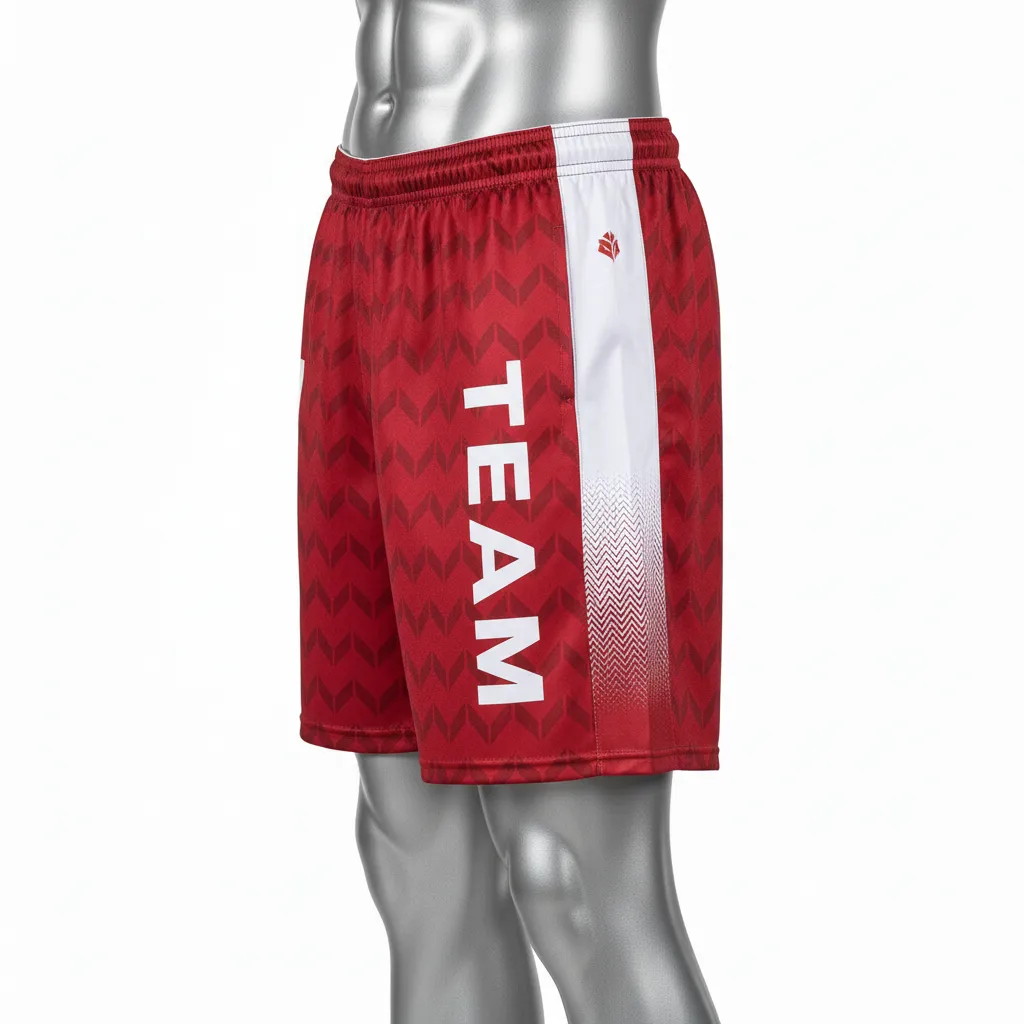 Custom Flag Football Athletic Shorts - White - Football Athletic Shorts Crimson Chevron - Side View - HAMCO Sports Inc.