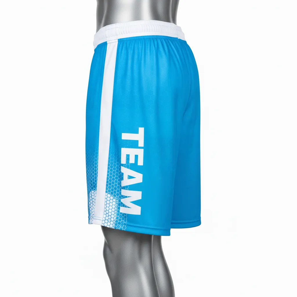 Custom Flag Football Athletic Shorts - White - Football Athletic Shorts Cyan Honeycomb - Back View - HAMCO Sports Inc.