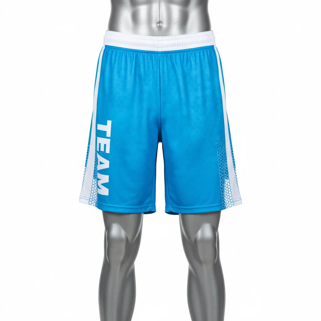 Custom Flag Football Athletic Shorts - White - Football Athletic Shorts Cyan Honeycomb - Front View - HAMCO Sports Inc.