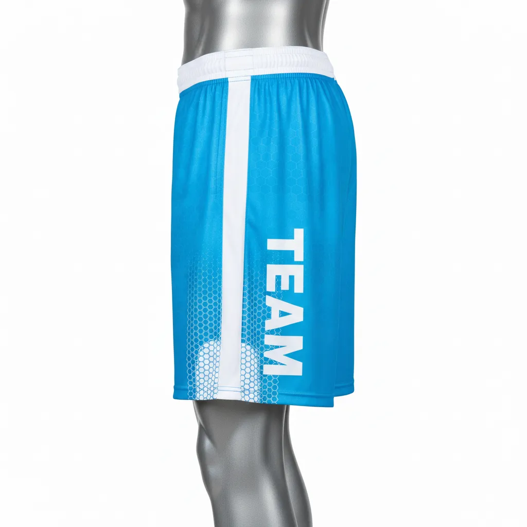 Custom Flag Football Athletic Shorts - White - Football Athletic Shorts Cyan Honeycomb - Side View - HAMCO Sports Inc.