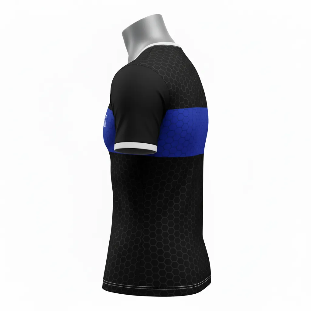 Custom Flag Football Compression Jersey - Black - Football Compression Jersey Royal Hexagon - Back View - HAMCO Sports Inc.