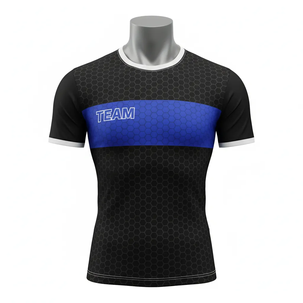 Custom Flag Football Compression Jersey - Black - Football Compression Jersey Royal Hexagon - Front View - HAMCO Sports Inc.