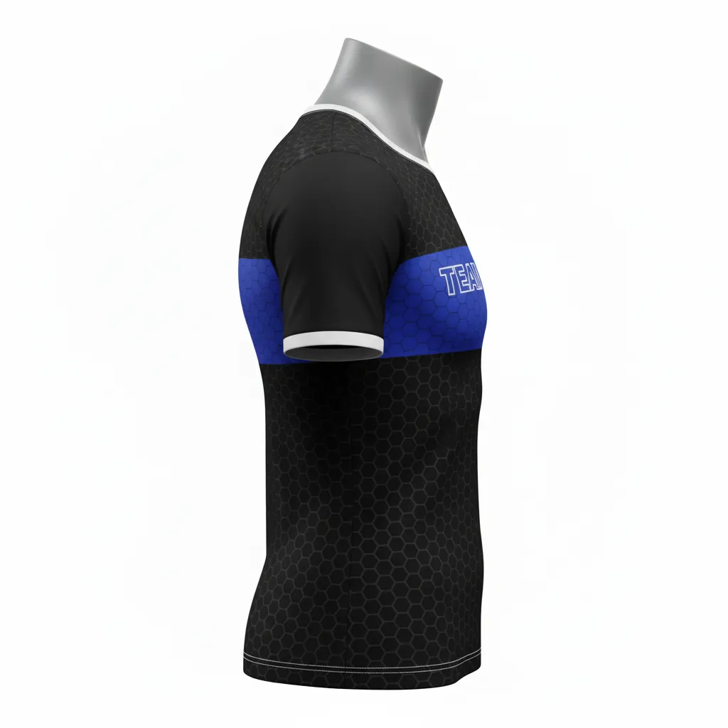 Custom Flag Football Compression Jersey - Black - Football Compression Jersey Royal Hexagon - Side View - HAMCO Sports Inc.