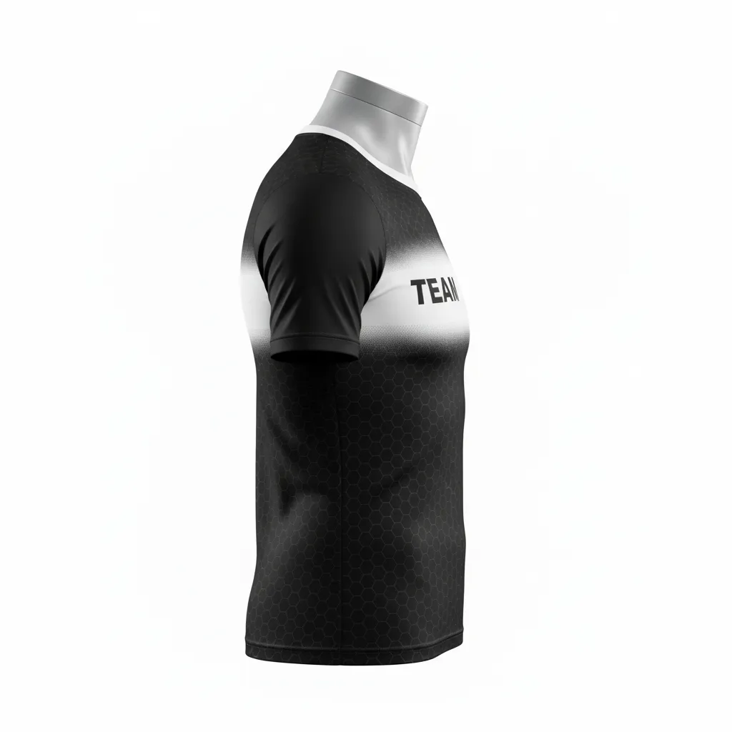 Custom Flag Football Compression Jersey - Black, White - Football Compression Jersey Hexagon - Side View - HAMCO Sports Inc.