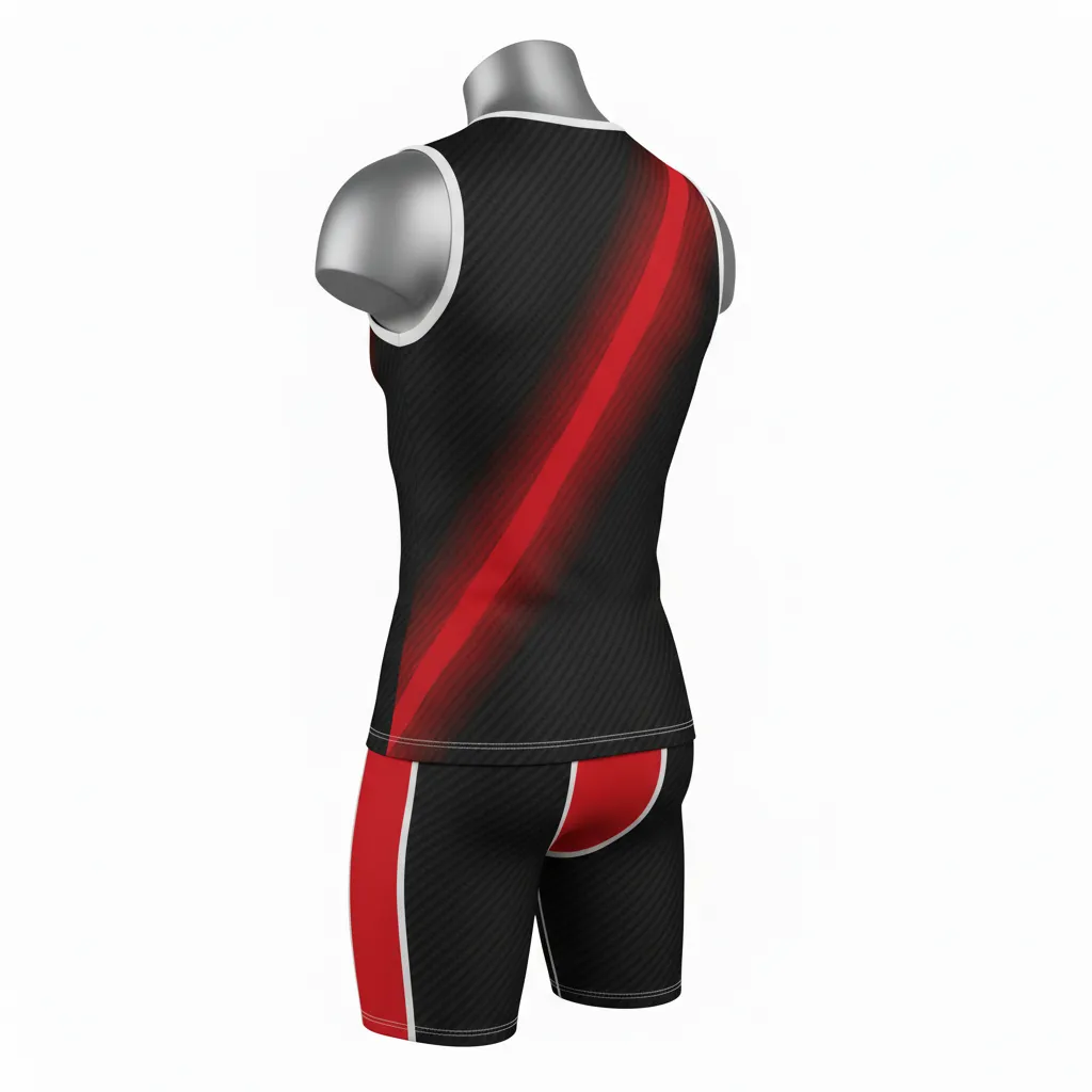 Custom Flag Football Compression Uniform - Black, Red - Carbon Stripe - Back View - Hamco Sports Inc.