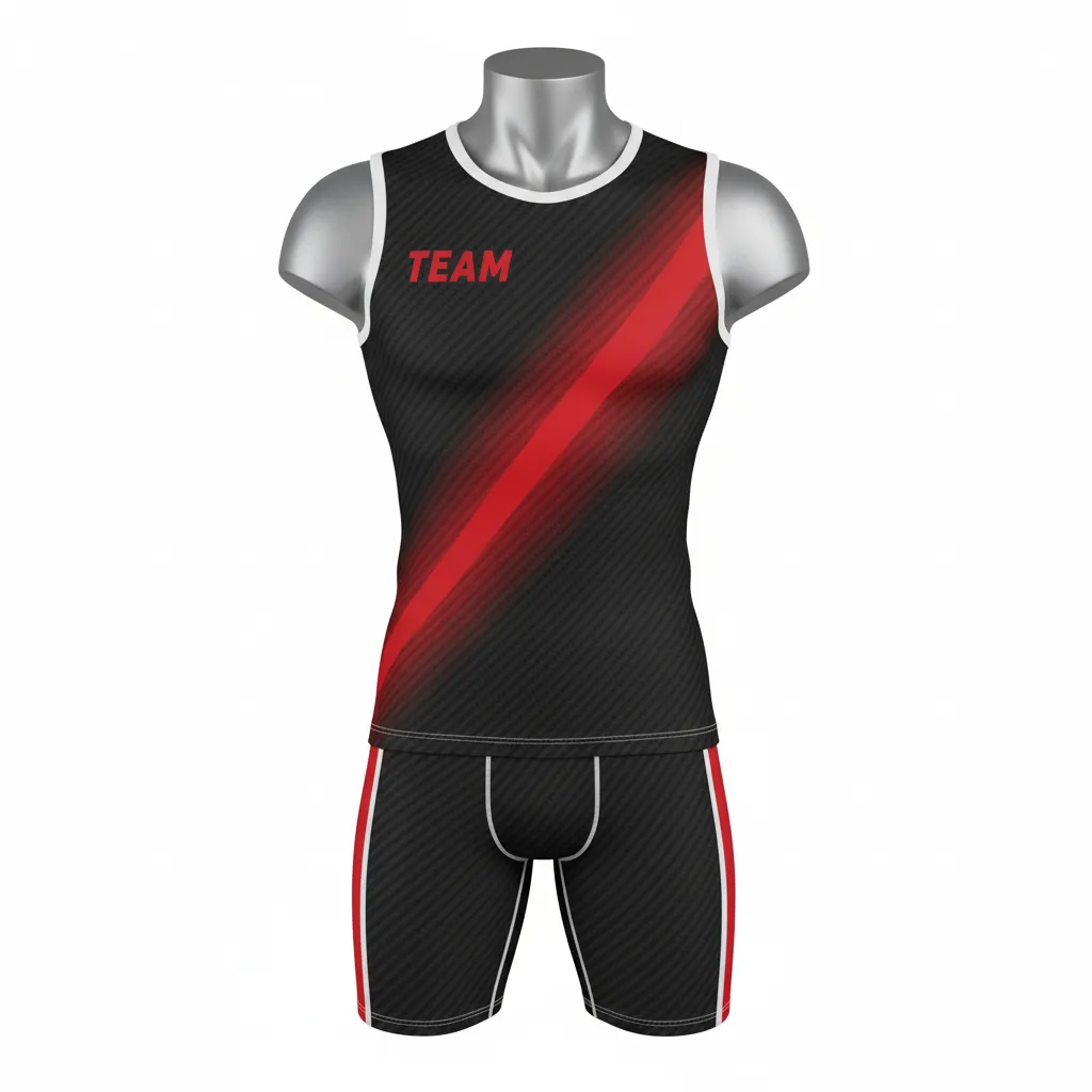 Custom Flag Football Compression Uniform - Black, Red - Carbon Stripe - Front View - Hamco Sports Inc.