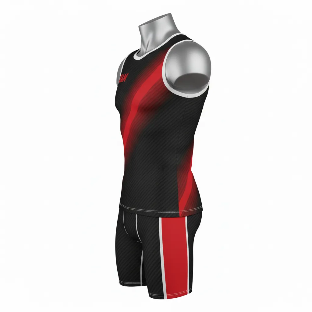 Custom Flag Football Compression Uniform - Black, Red - Carbon Stripe - Side View - Hamco Sports Inc.