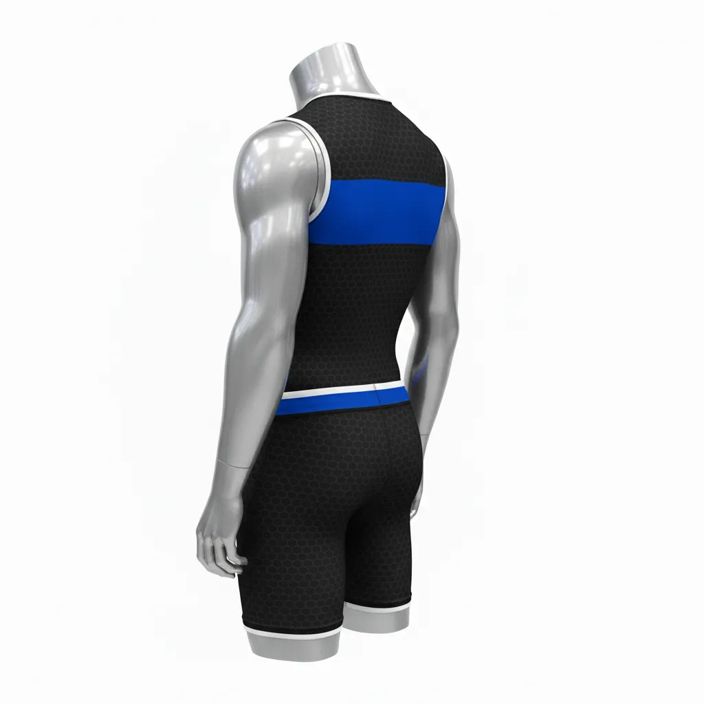 Custom Flag Football Compression Uniform - Black - Royal Hexagon Chest - Back View - Hamco Sports Inc.