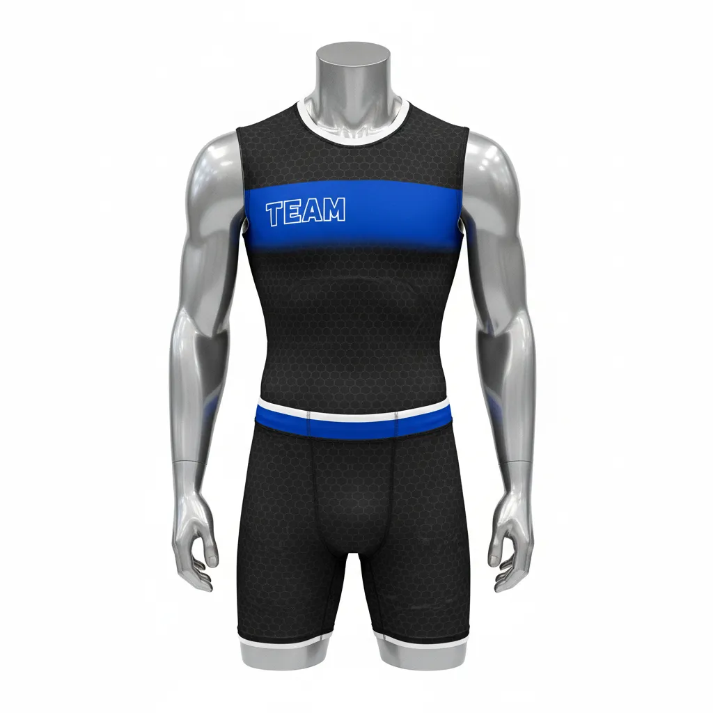 Custom Flag Football Compression Uniform - Black - Royal Hexagon Chest - Front View - Hamco Sports Inc.
