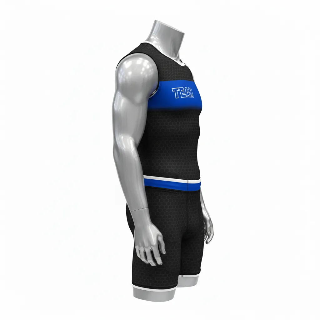 Custom Flag Football Compression Uniform - Black - Royal Hexagon Chest - Side View - Hamco Sports Inc.