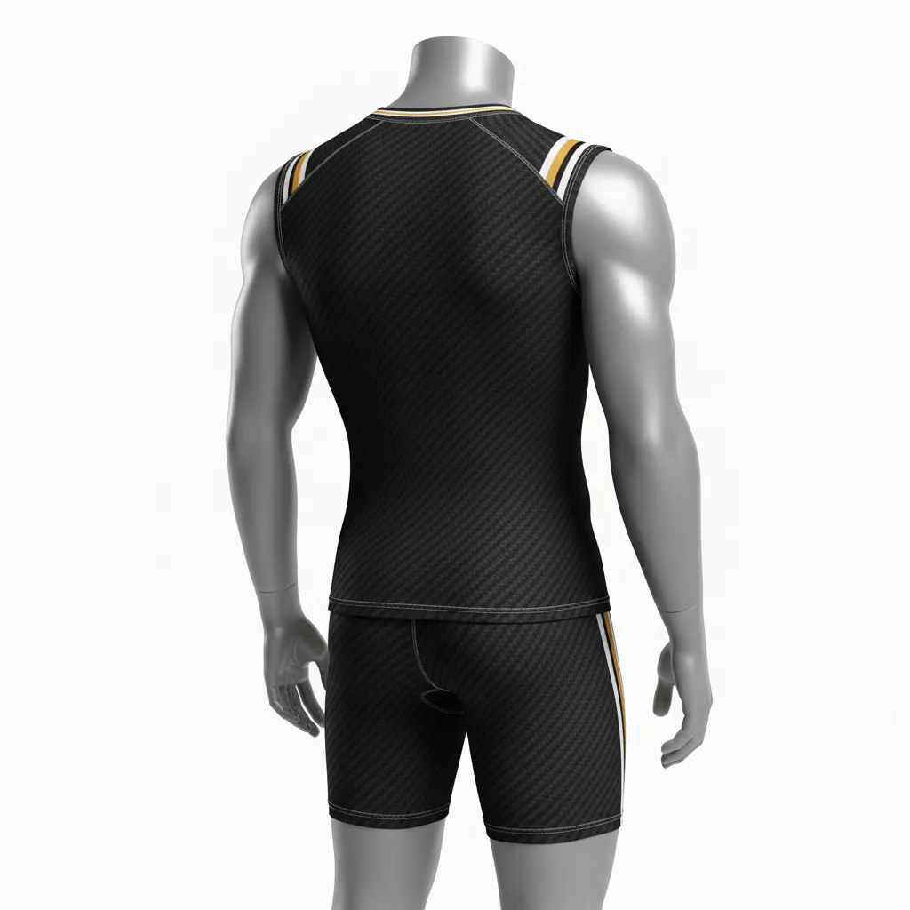 Custom Flag Football Compression Uniform - Black, Gold - Vegas Carbon Accent - Back View - Hamco Sports Inc.
