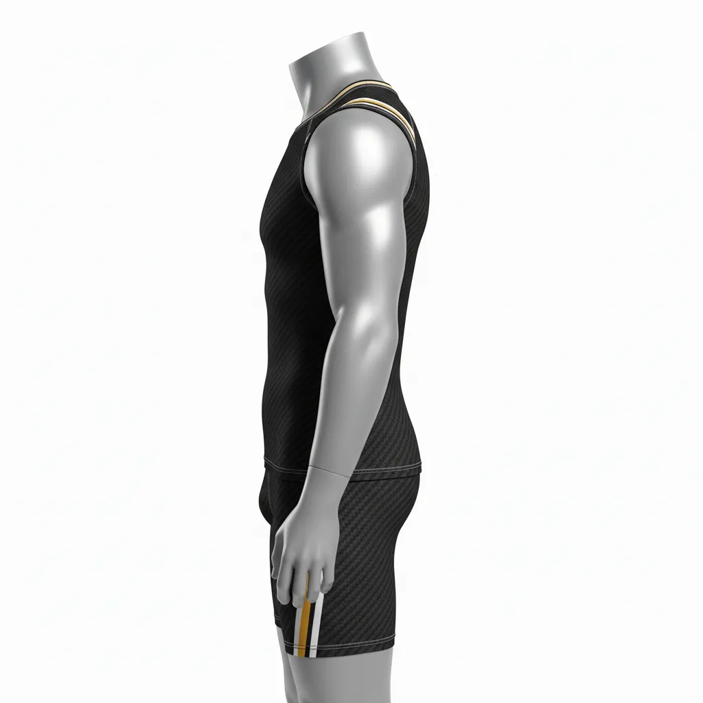 Custom Flag Football Compression Uniform - Black, Gold - Vegas Carbon Accent - Side View - Hamco Sports Inc.