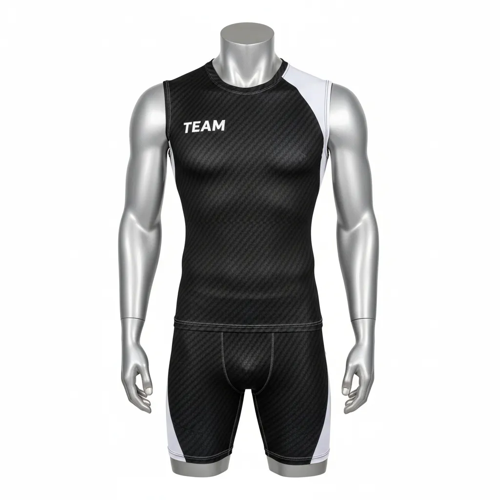 Custom Flag Football Compression Uniform - Black, White - Carbon Fiber - Front View - Hamco Sports Inc.