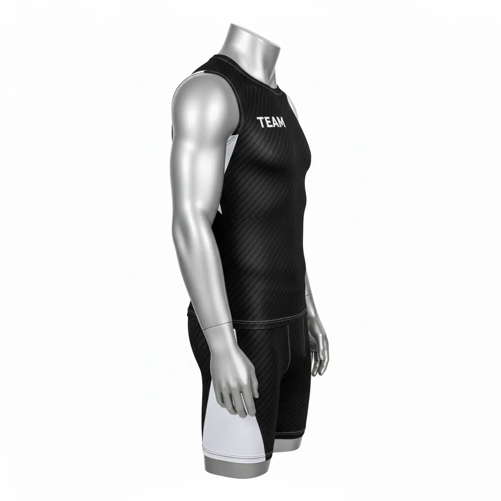 Custom Flag Football Compression Uniform - Black, White - Carbon Fiber - Side View - Hamco Sports Inc.