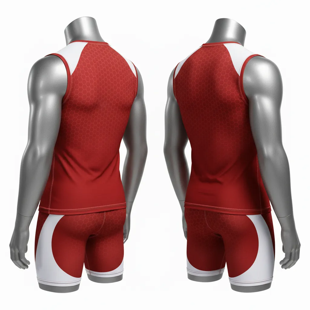 Custom Flag Football Compression Uniform - White - Cardinal Hexagon Yoke - Back View - Hamco Sports Inc.