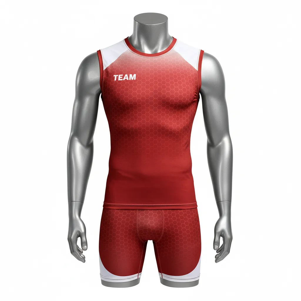 Custom Flag Football Compression Uniform - White - Cardinal Hexagon Yoke - Front View - Hamco Sports Inc.