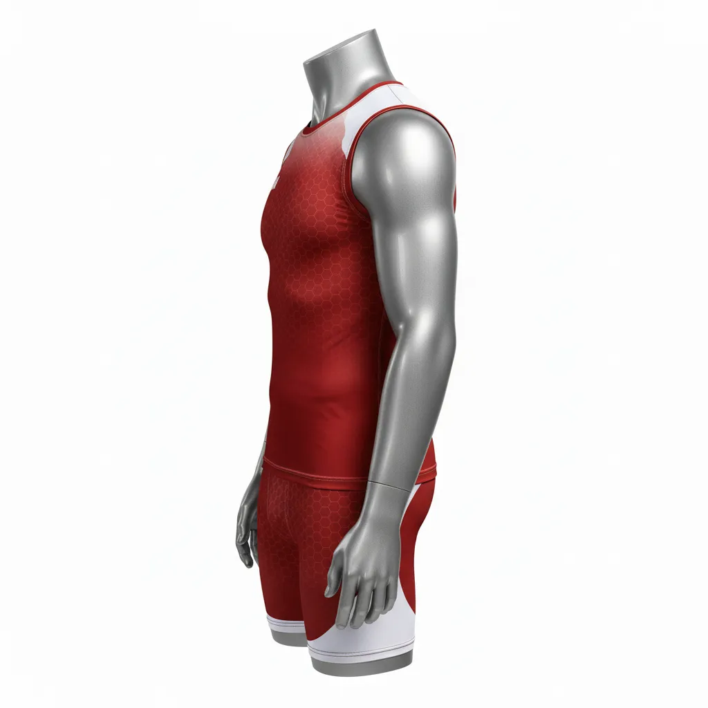 Custom Flag Football Compression Uniform - White - Cardinal Hexagon Yoke - Side View - Hamco Sports Inc.