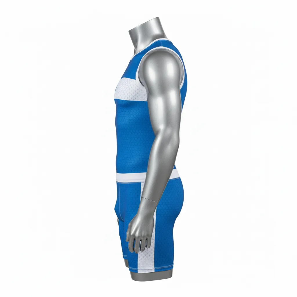 Custom Flag Football Compression Uniform - Blue, White - Columbia Honeycomb Chest - Side View - Hamco Sports Inc.