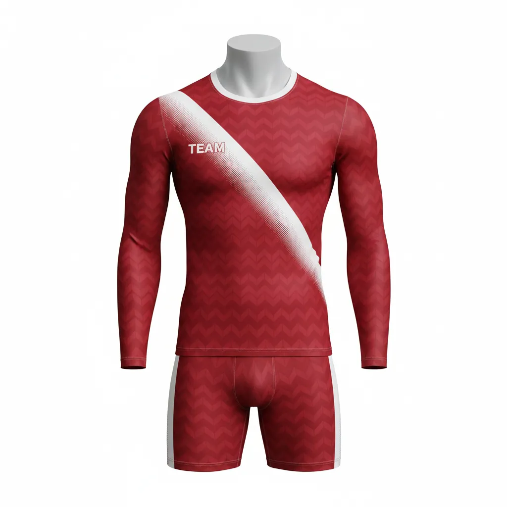 Custom Flag Football Compression Uniform - White - Crimson Chevron Diagonal - Front View - Hamco Sports Inc.