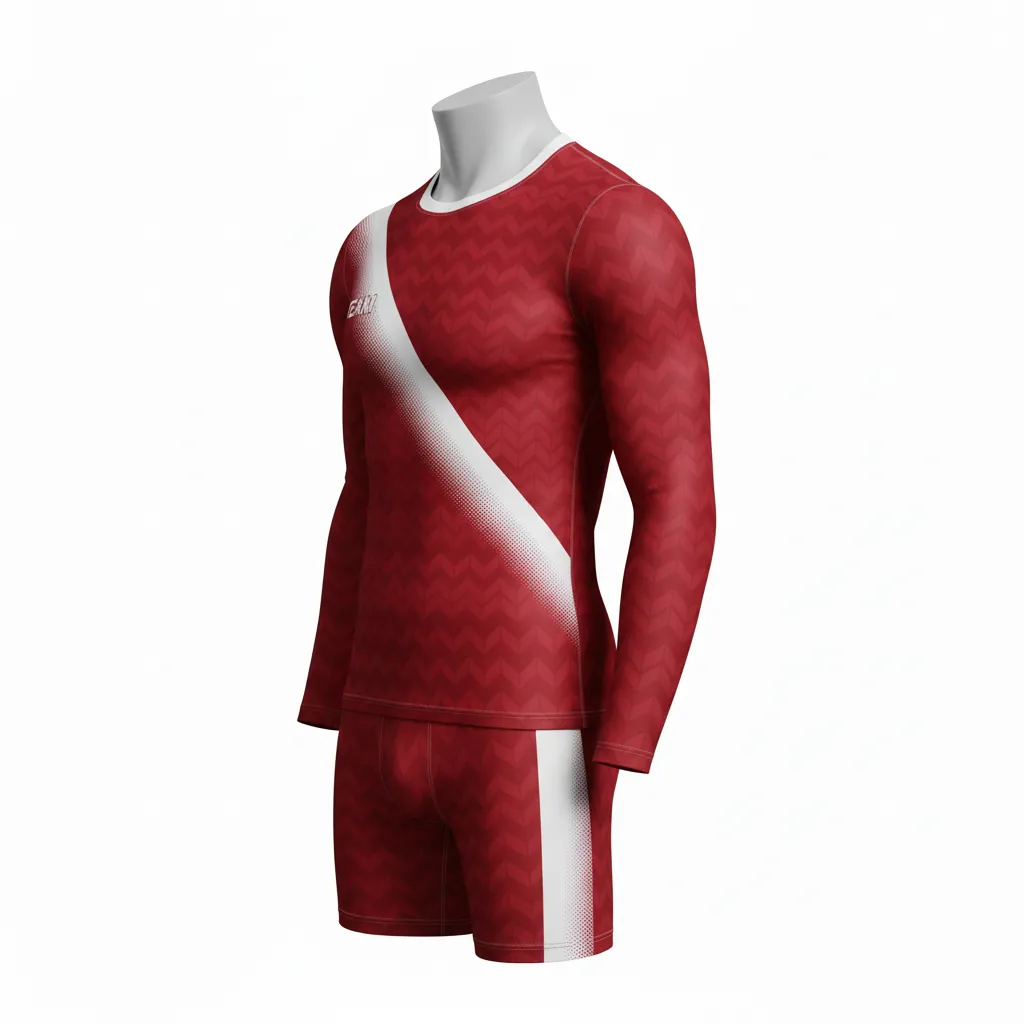 Custom Flag Football Compression Uniform - White - Crimson Chevron Diagonal - Side View - Hamco Sports Inc.