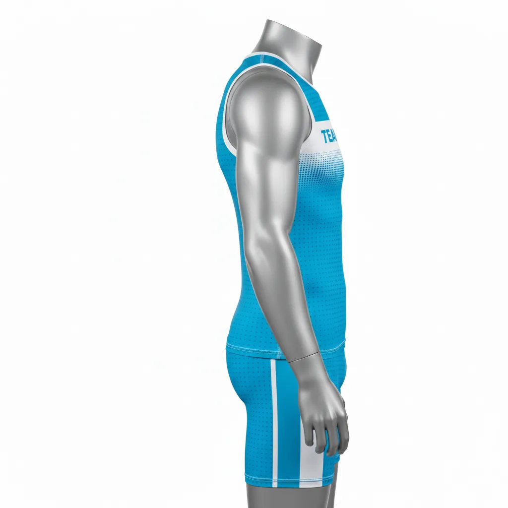 Custom Flag Football Compression Uniform - White - Cyan Dot Matrix Chest - Side View - Hamco Sports Inc.