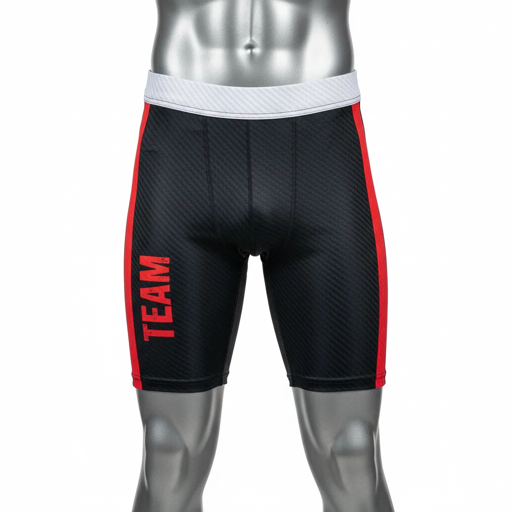 Custom Flag Football Flag Football Compression Shorts - Black, Red - Football Compression Shorts Carbon - Front View - HAMCO Sports Inc.