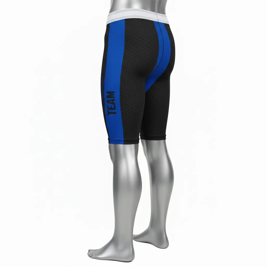 Custom Flag Football Flag Football Compression Shorts - Black - Football Compression Shorts Royal Hexagon - Back View - HAMCO Sports Inc.
