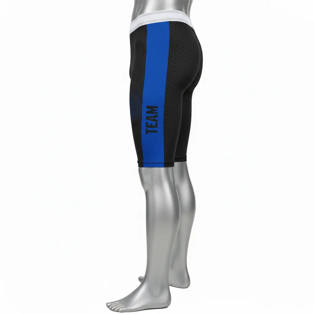 Custom Flag Football Flag Football Compression Shorts - Black - Football Compression Shorts Royal Hexagon - Side View - HAMCO Sports Inc.