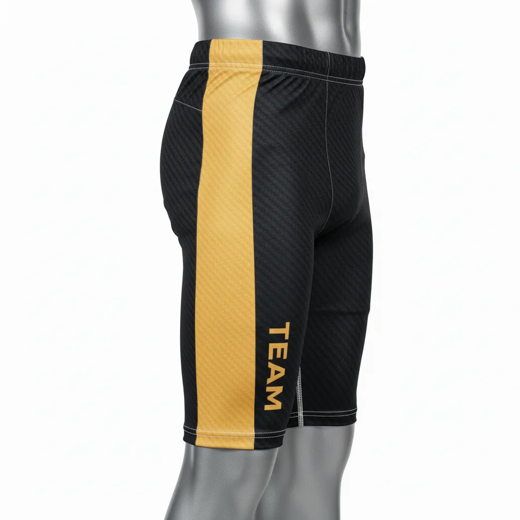 Custom Flag Football Flag Football Compression Shorts - Black, Gold - Football Compression Shorts Vegas Carbon - Side View - HAMCO Sports Inc.