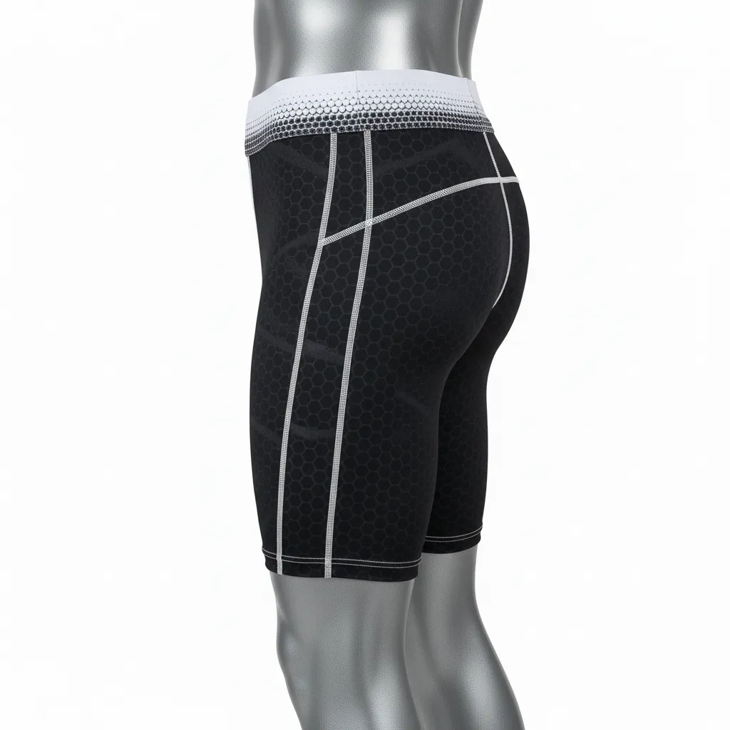 Custom Flag Football Flag Football Compression Shorts - Black, White - Football Compression Shorts Hexagon - Side View - HAMCO Sports Inc.