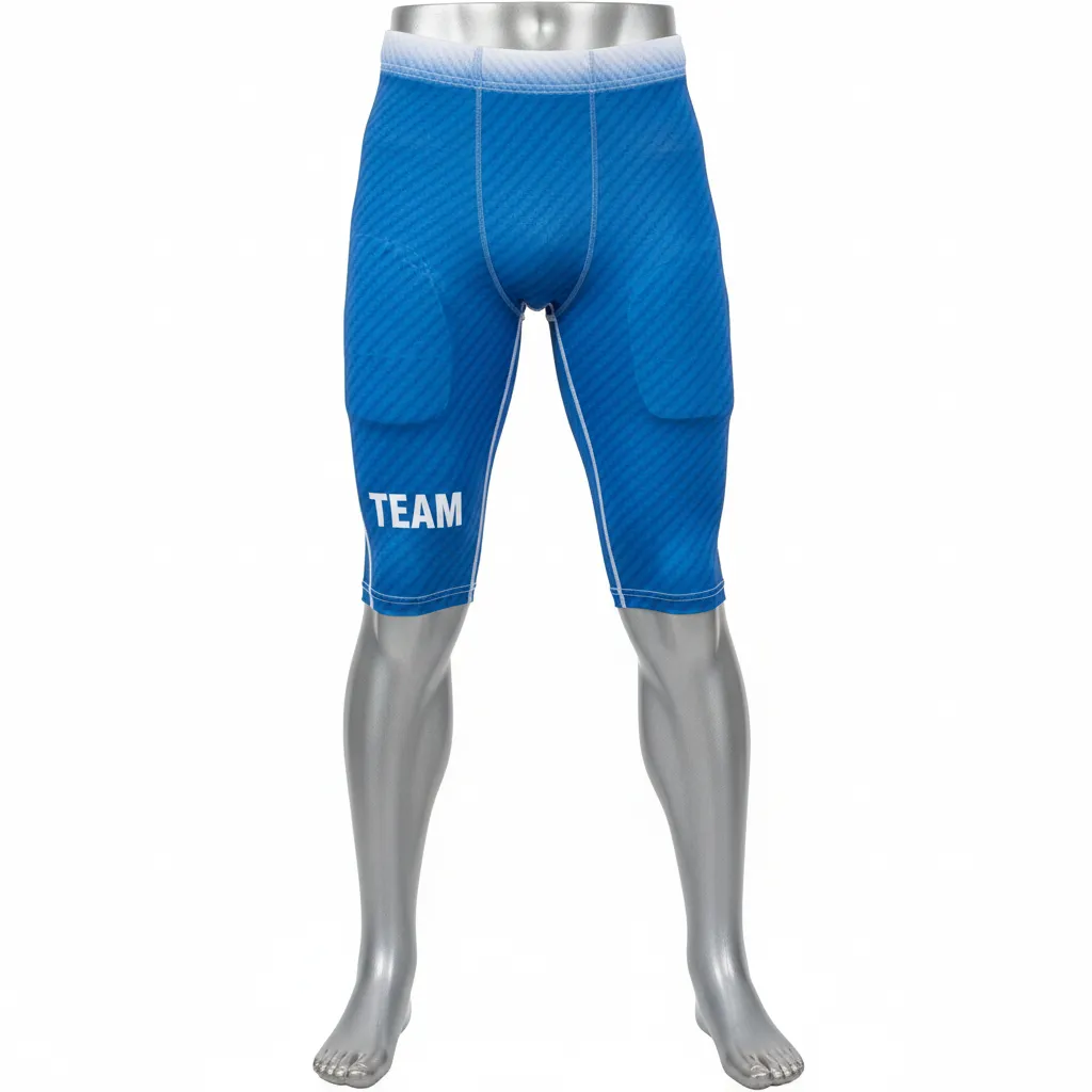 Custom Flag Football Flag Football Compression Shorts - Blue, White - Football Compression Shorts Columbia Carbon - Front View - HAMCO Sports Inc.