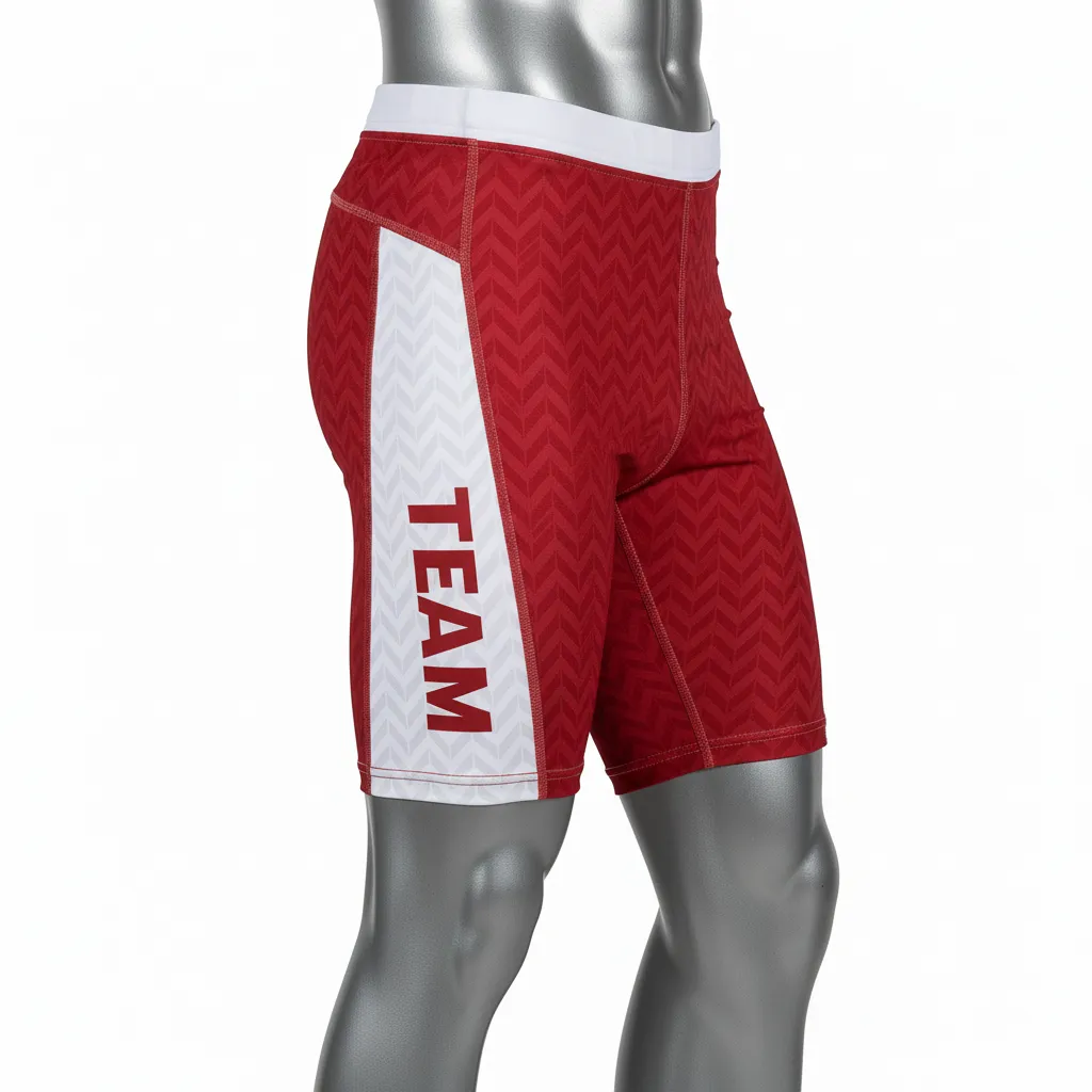 Custom Flag Football Flag Football Compression Shorts - White - Football Compression Shorts Crimson Chevron - Side View - HAMCO Sports Inc.