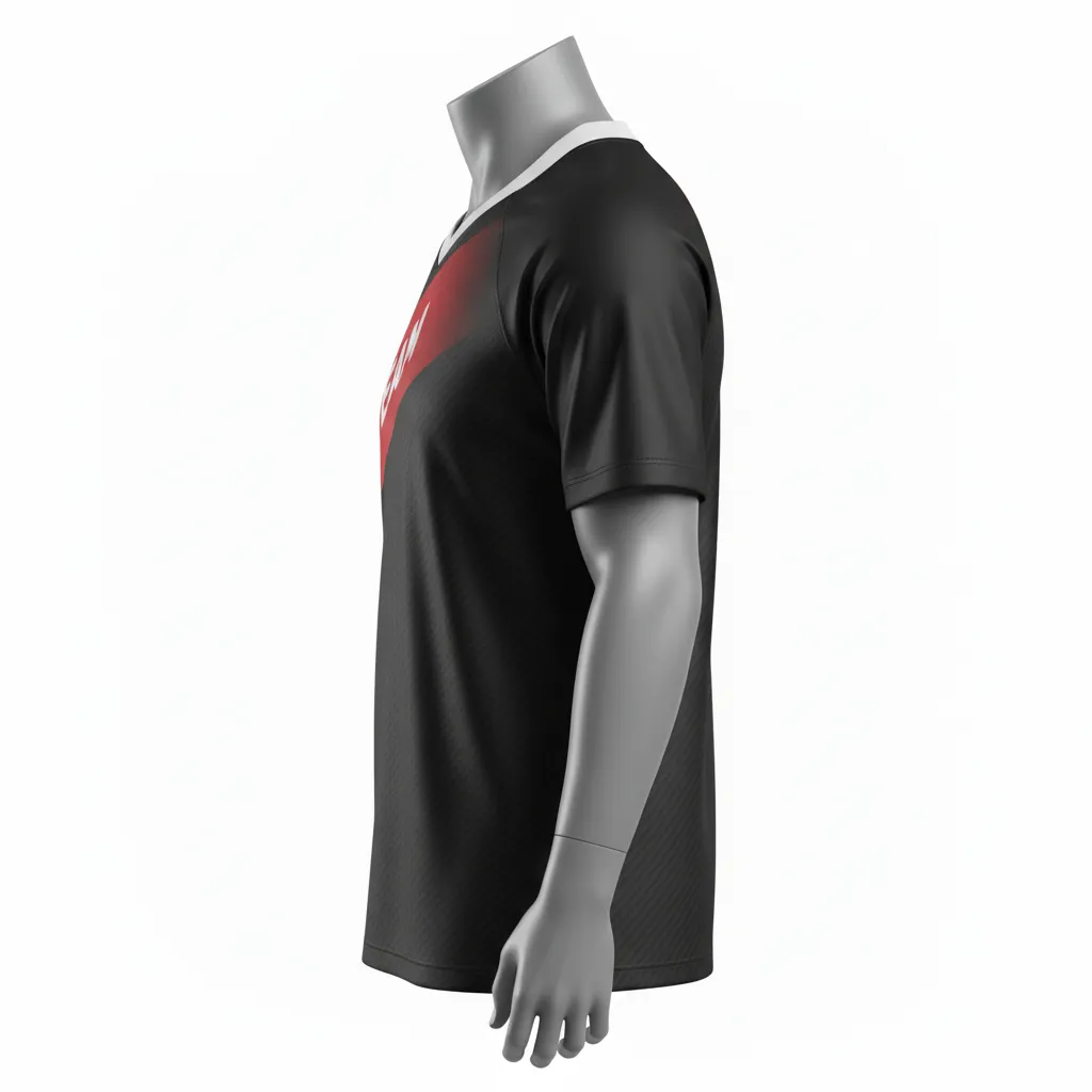 Custom Flag Football Flag Football Jersey - Black, Red - Football Performance Jersey Carbon - Side View - HAMCO Sports Inc.