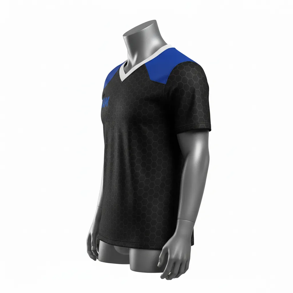 Custom Flag Football Flag Football Jersey - Black - Football Performance Jersey Royal Hexagon - Side View - HAMCO Sports Inc.