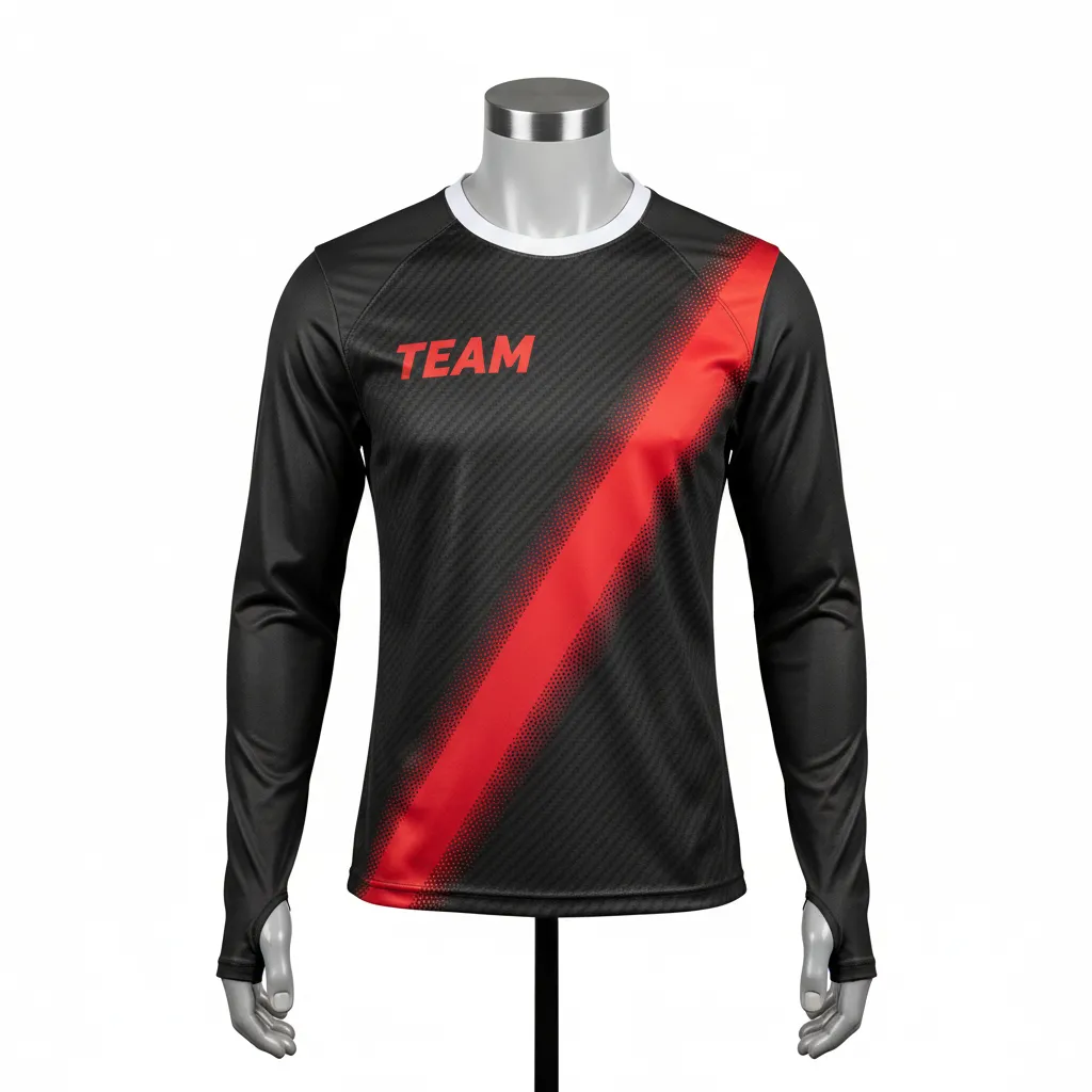 Custom Flag Football Flag Football Long Sleeve Training Shirt - Black, Red - Football Longsleeve Jersey Carbon - Front View - HAMCO Sports Inc.