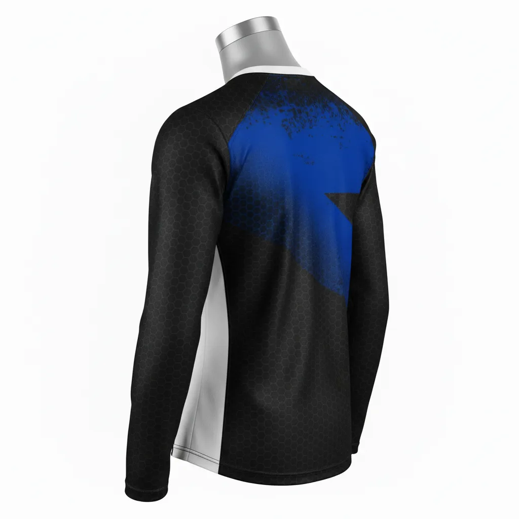 Custom Flag Football Flag Football Long Sleeve Training Shirt - Black - Football Longsleeve Jersey Royal Hexagon - Back View - HAMCO Sports Inc.