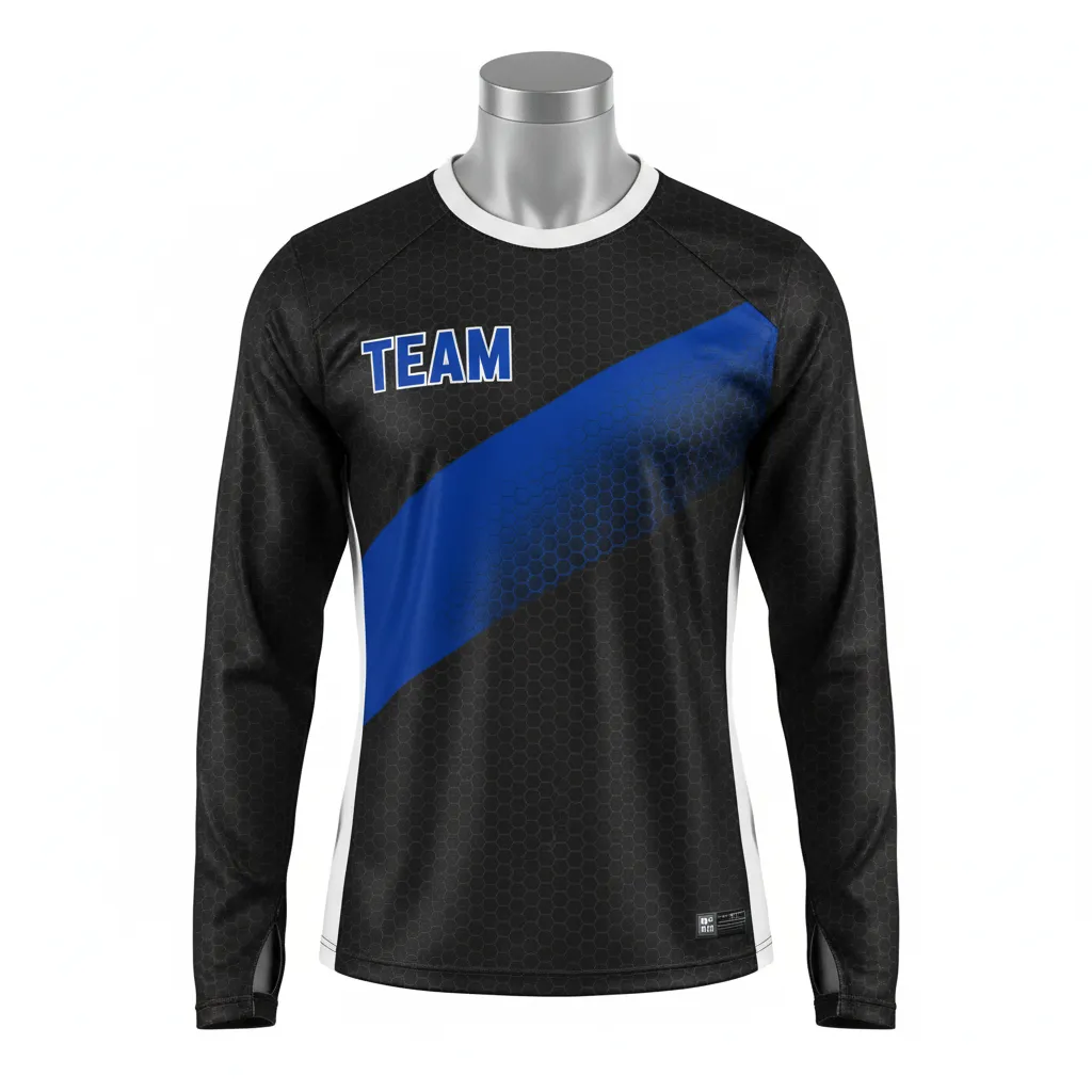 Custom Flag Football Flag Football Long Sleeve Training Shirt - Black - Football Longsleeve Jersey Royal Hexagon - Front View - HAMCO Sports Inc.