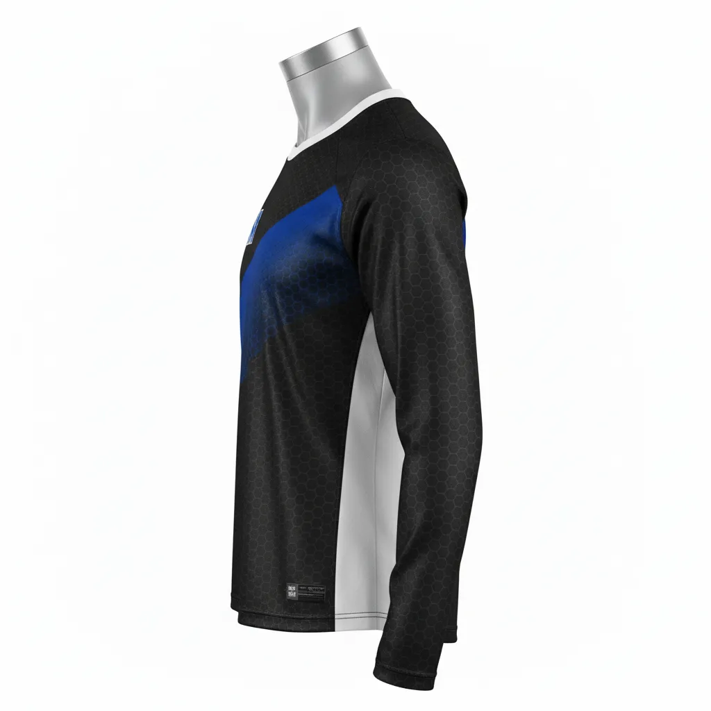 Custom Flag Football Flag Football Long Sleeve Training Shirt - Black - Football Longsleeve Jersey Royal Hexagon - Side View - HAMCO Sports Inc.